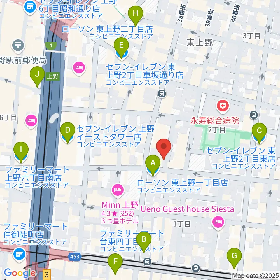 上野小劇場周辺のコンビニエンスストア一覧地図