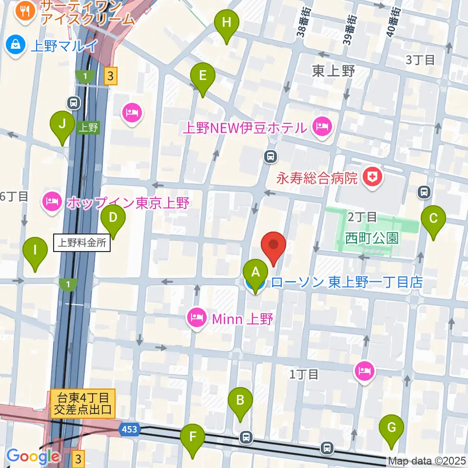 上野小劇場周辺のコンビニエンスストア一覧地図
