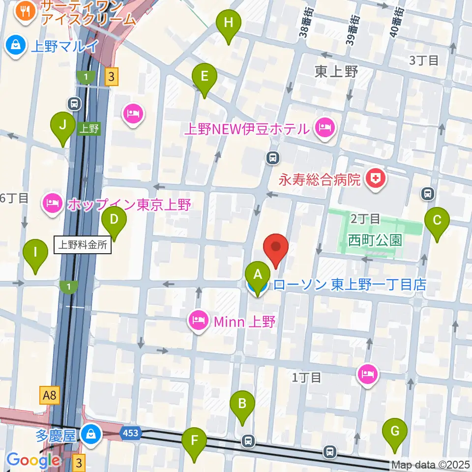 上野小劇場周辺のコンビニエンスストア一覧地図