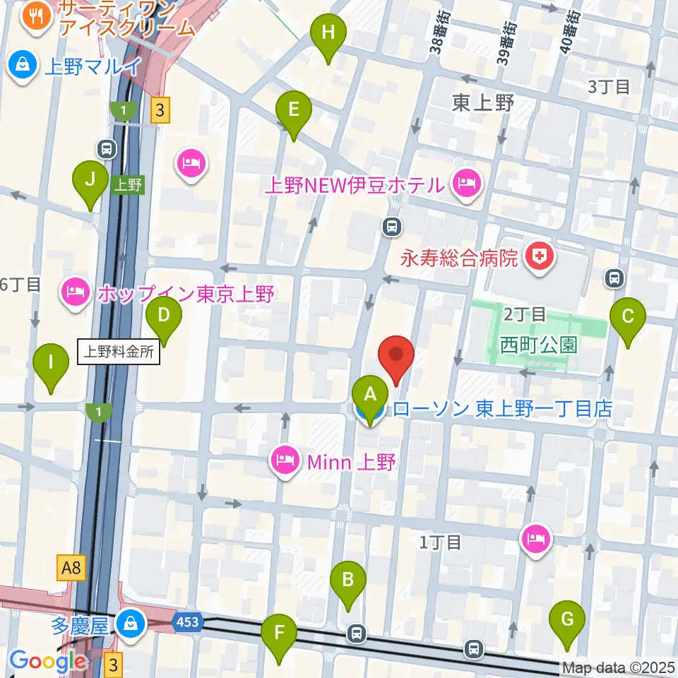 上野小劇場周辺のコンビニエンスストア一覧地図