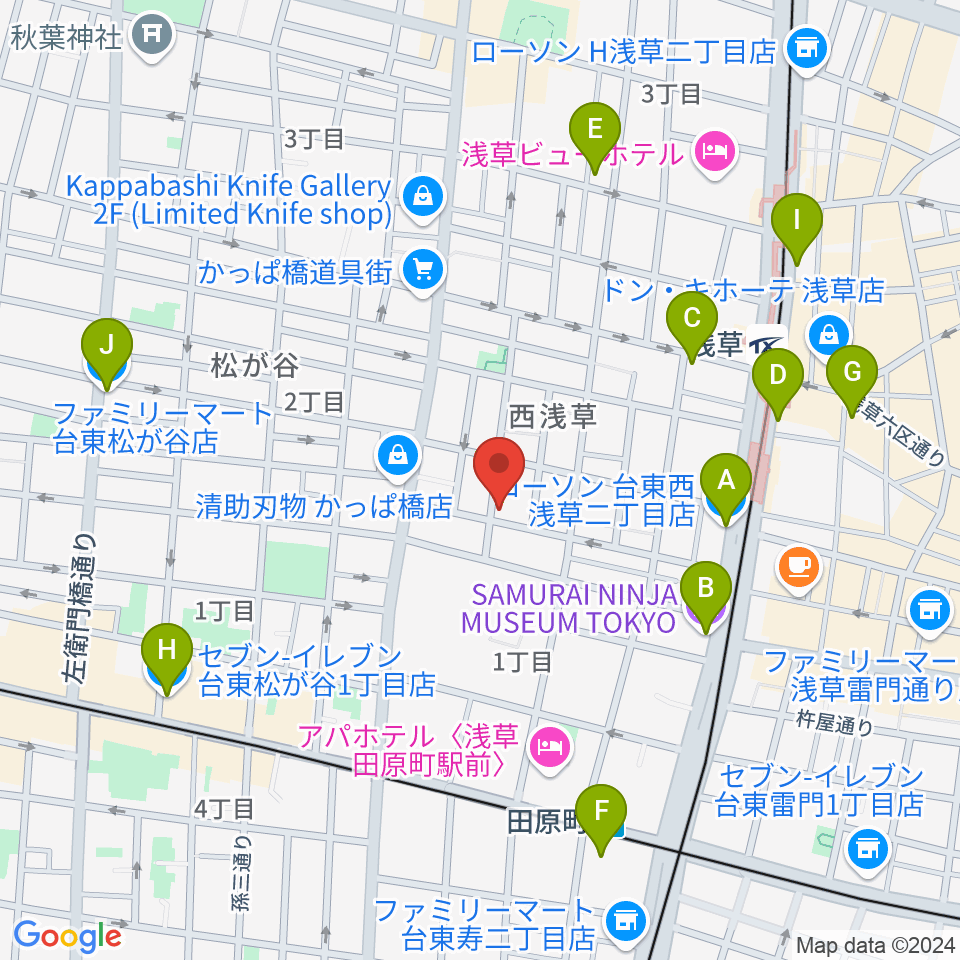 あさくさ劇亭周辺のコンビニエンスストア一覧地図