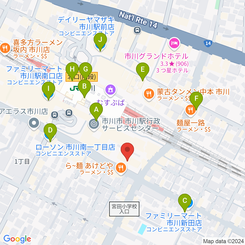 三陽楽器店 ヤマハ市川音楽センター周辺のコンビニエンスストア一覧地図