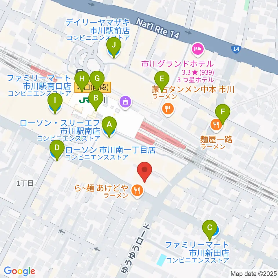 三陽楽器店 ヤマハ市川音楽センター周辺のコンビニエンスストア一覧地図