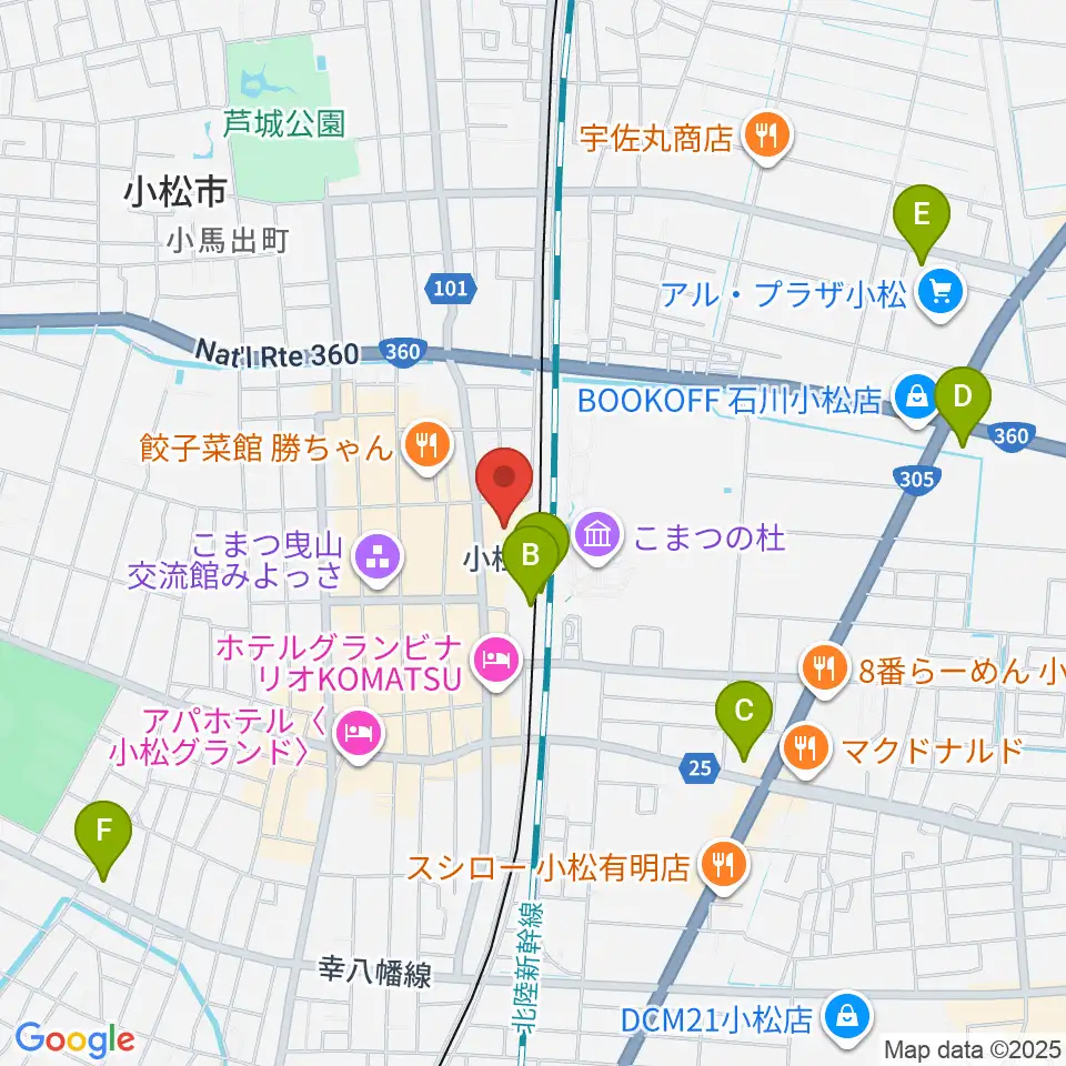 石川県小松市團十郎芸術劇場うらら周辺のコンビニエンスストア一覧地図