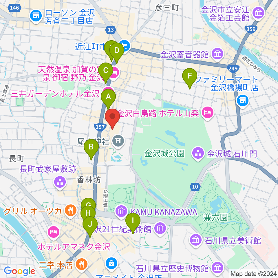 石川県文教会館周辺のコンビニエンスストア一覧地図