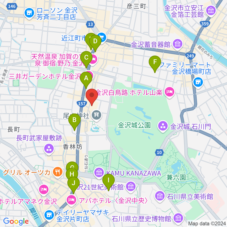 石川県文教会館周辺のコンビニエンスストア一覧地図