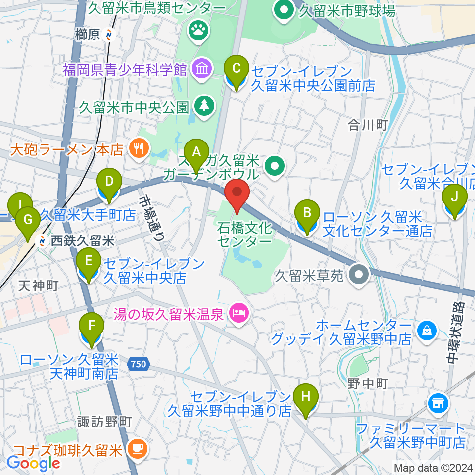 石橋文化ホール周辺のコンビニエンスストア一覧地図