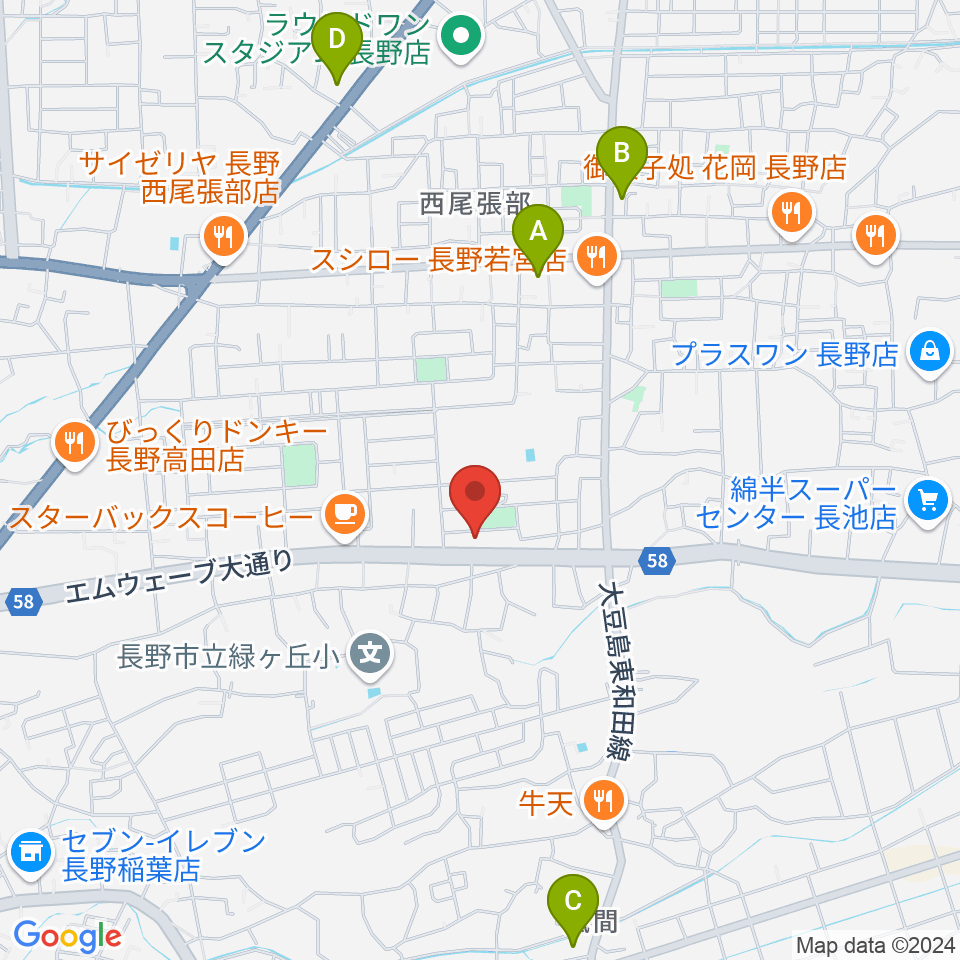 ヒオキ楽器 ユニスタイル長野東センター周辺のコンビニエンスストア一覧地図