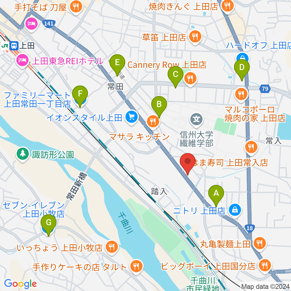 ヒオキ楽器 ユニスタイル上田センター周辺のコンビニエンスストア一覧地図