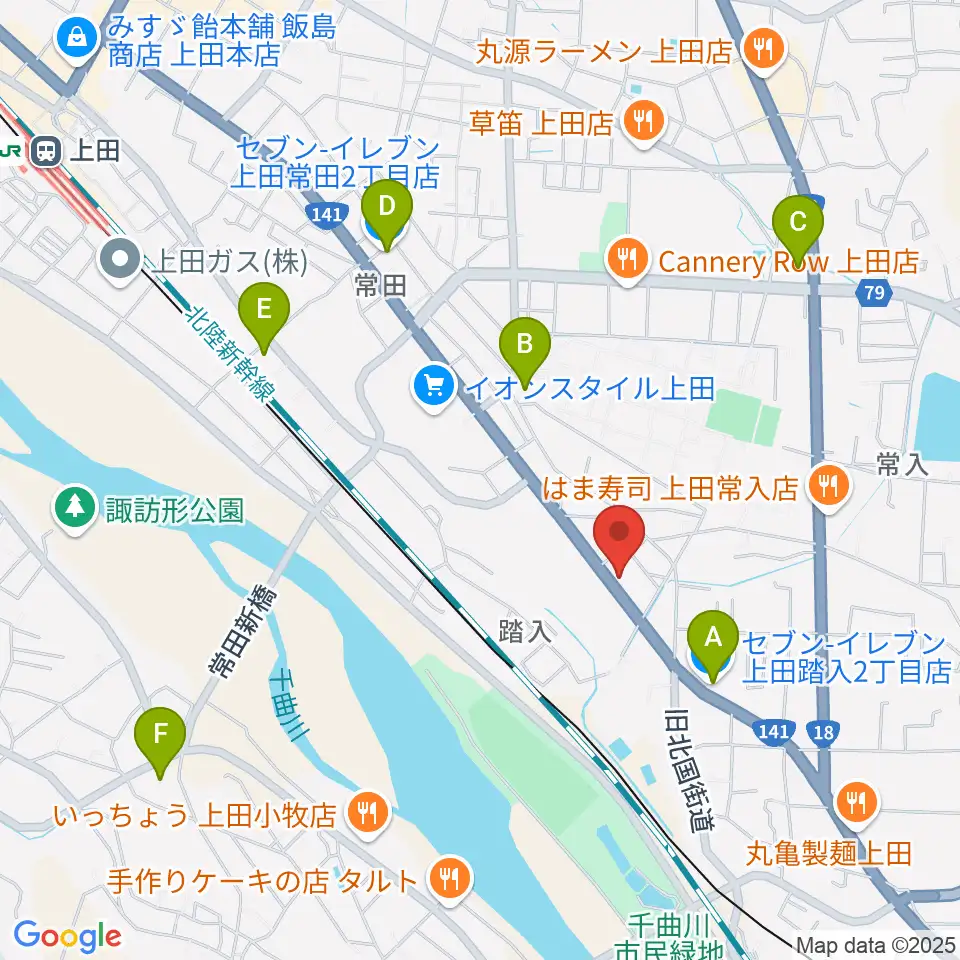 ヒオキ楽器 ユニスタイル上田センター周辺のコンビニエンスストア一覧地図