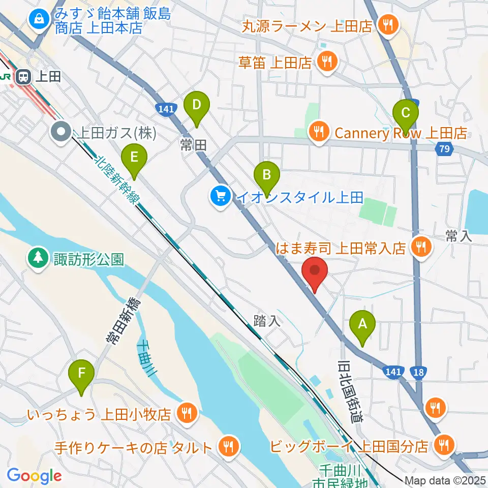 ヒオキ楽器 ユニスタイル上田センター周辺のコンビニエンスストア一覧地図