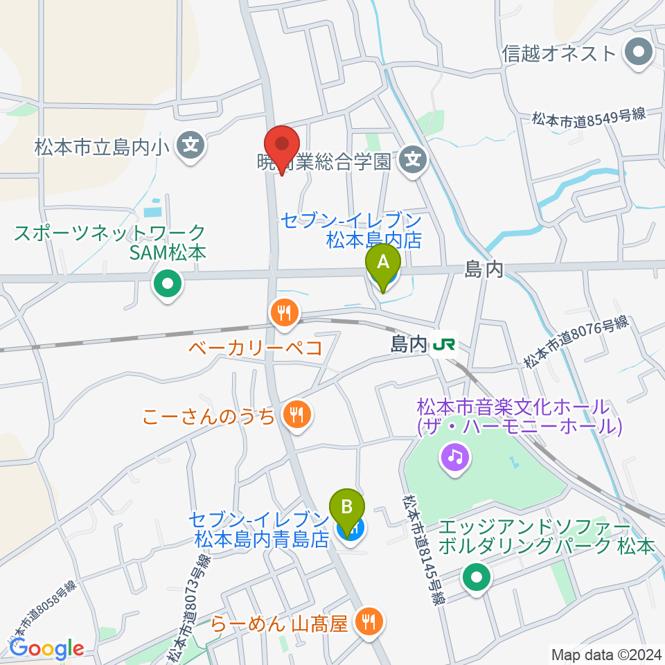 ミュージックプラザオグチ島内店周辺のコンビニエンスストア一覧地図