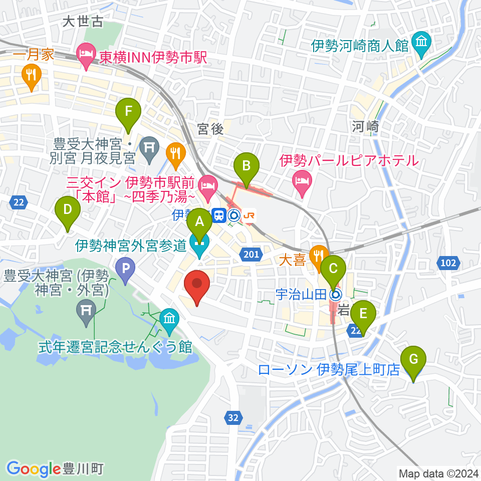 いせシティプラザ周辺のコンビニエンスストア一覧地図