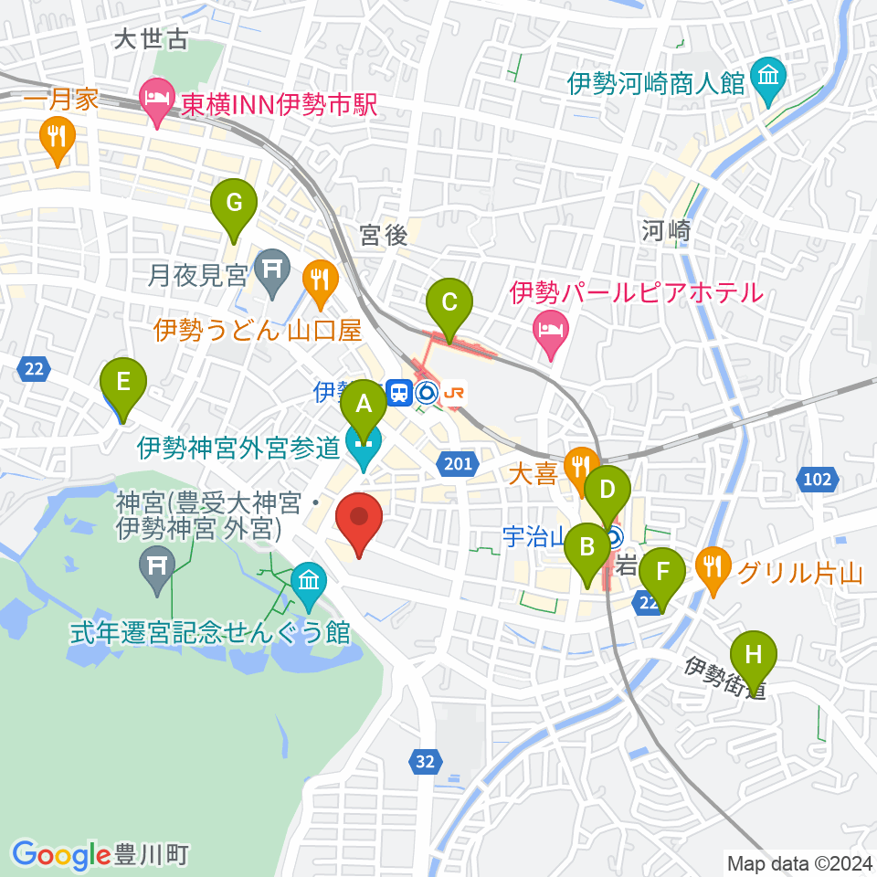 いせシティプラザ周辺のコンビニエンスストア一覧地図