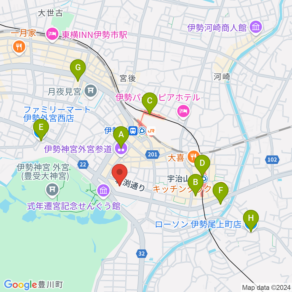 いせシティプラザ周辺のコンビニエンスストア一覧地図