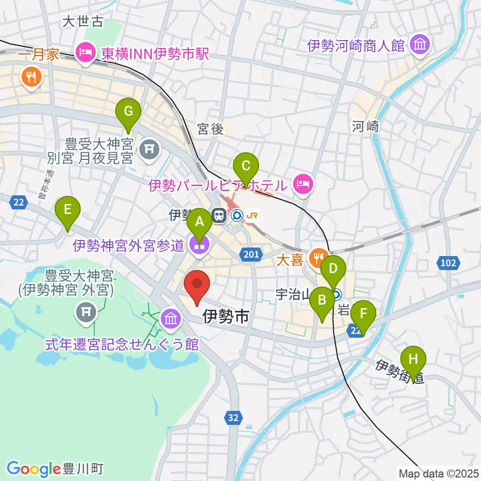 いせシティプラザ周辺のコンビニエンスストア一覧地図