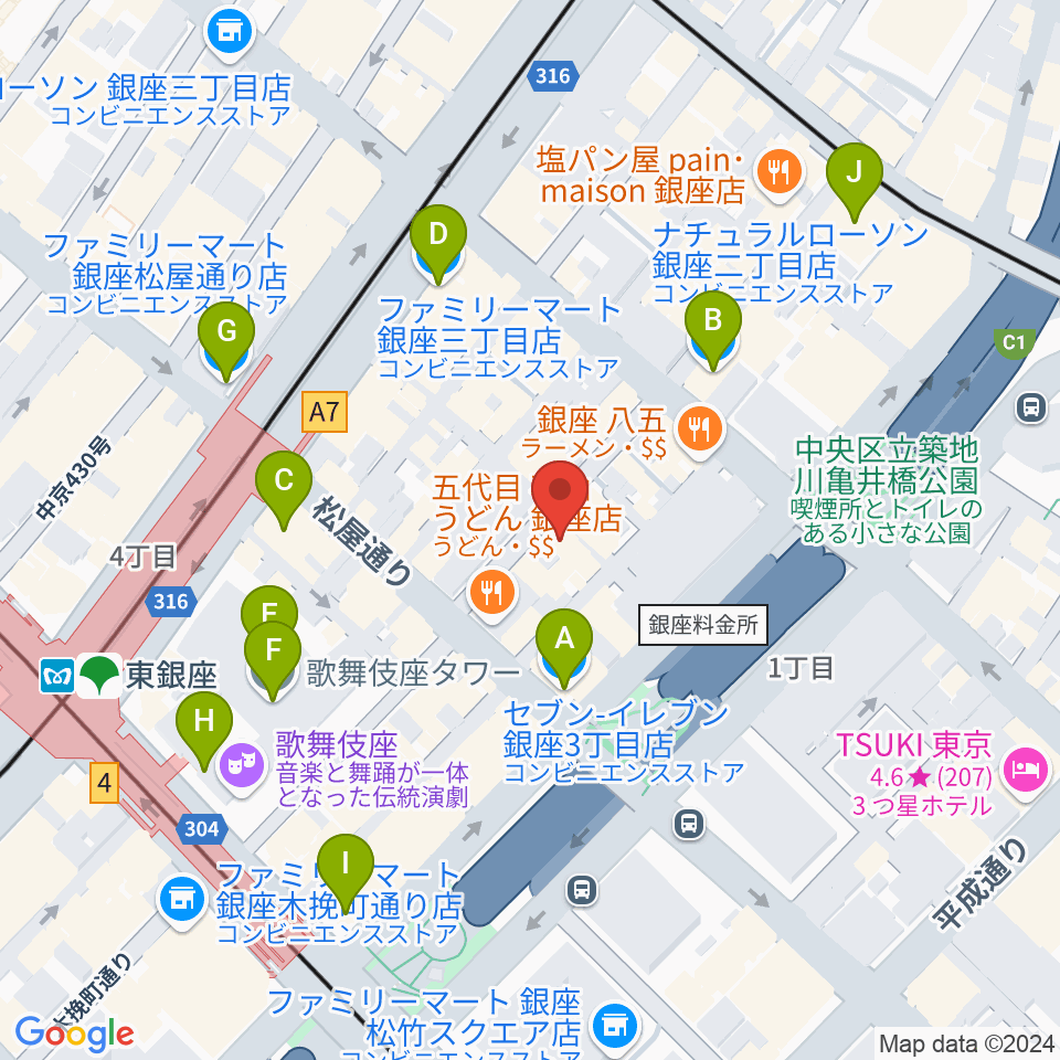 銀座ミスターオールディーズ周辺のコンビニエンスストア一覧地図