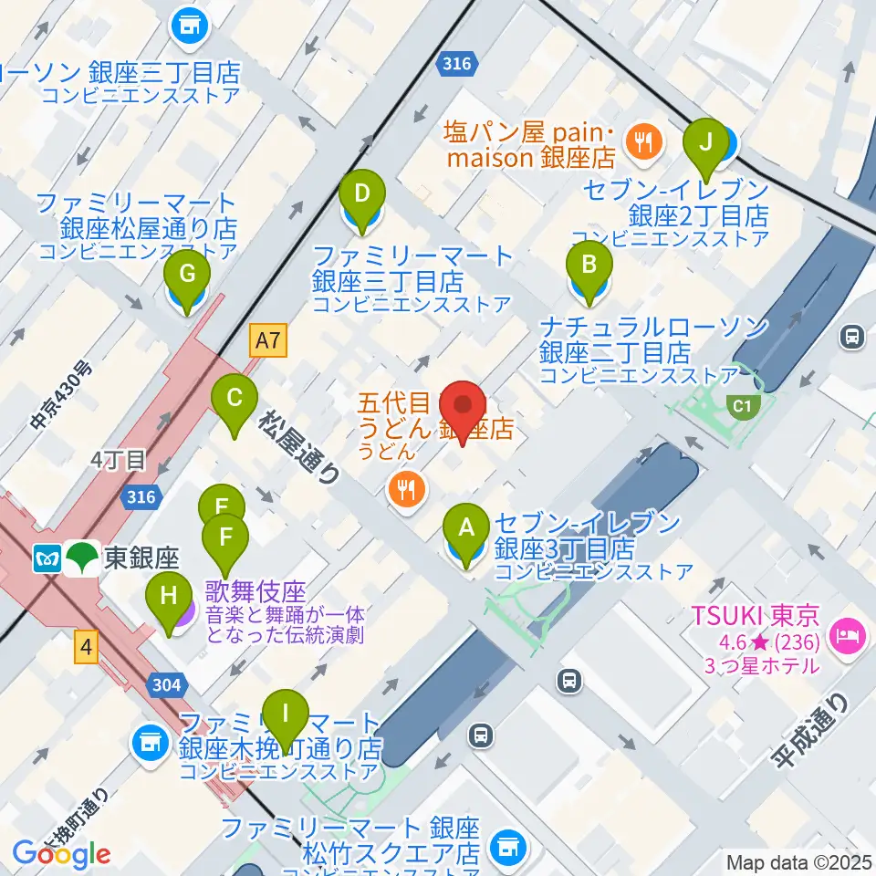 銀座ミスターオールディーズ周辺のコンビニエンスストア一覧地図