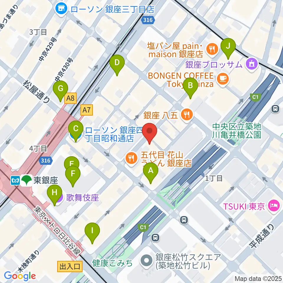 銀座ミスターオールディーズ周辺のコンビニエンスストア一覧地図
