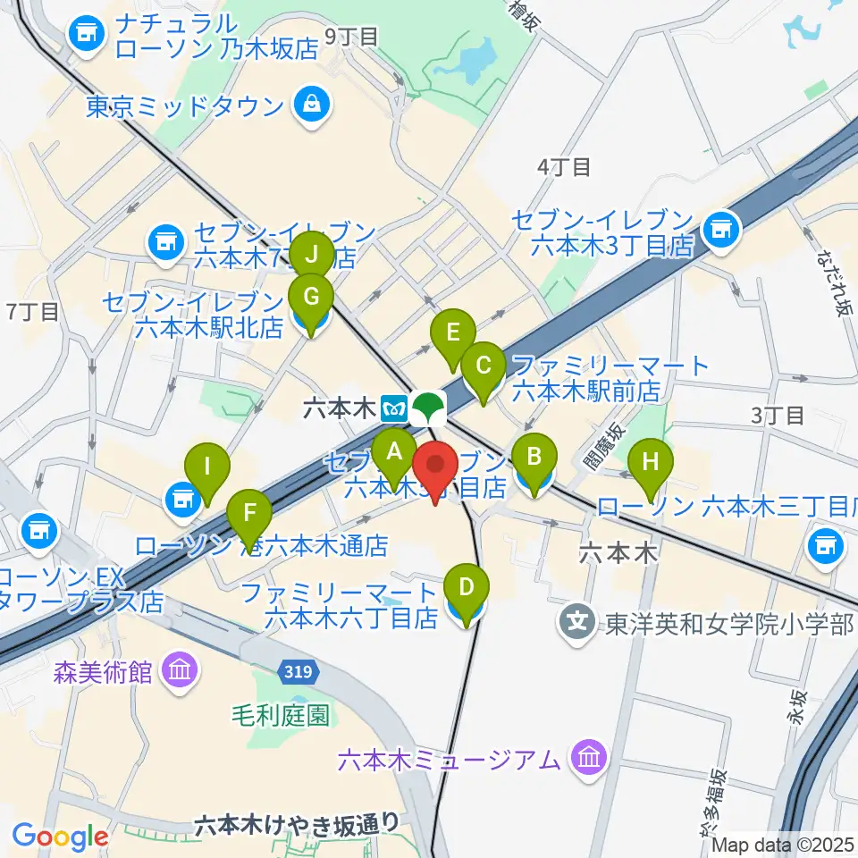 六本木ノチェーロ周辺のコンビニエンスストア一覧地図