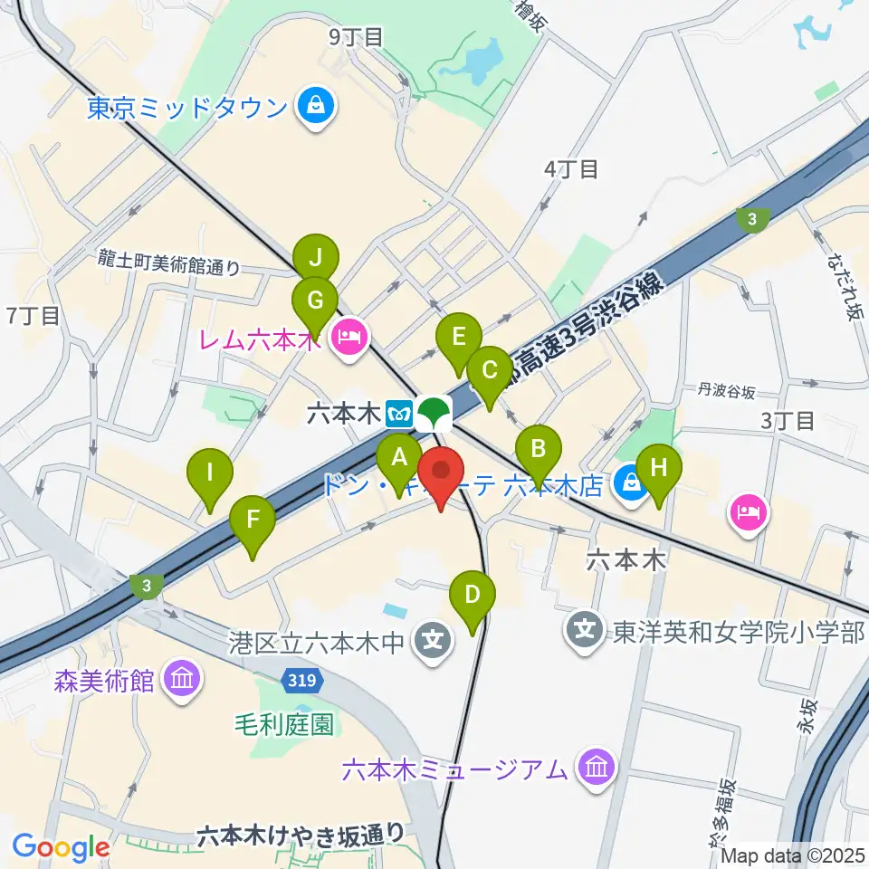 六本木ノチェーロ周辺のコンビニエンスストア一覧地図
