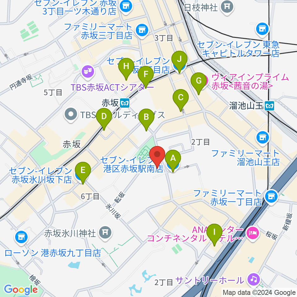 赤坂B flat周辺のコンビニエンスストア一覧地図