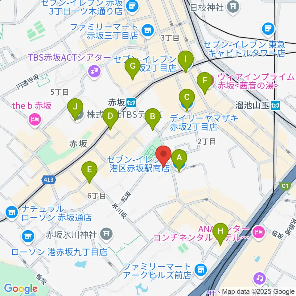 赤坂B flat周辺のコンビニエンスストア一覧地図