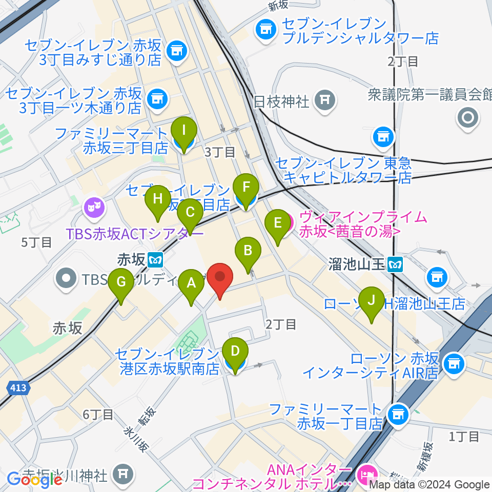 赤坂G's bar周辺のコンビニエンスストア一覧地図