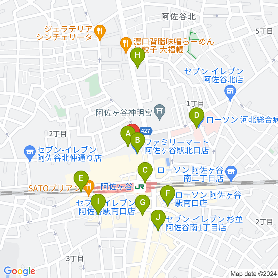 阿佐ヶ谷ラフォーレ周辺のコンビニエンスストア一覧地図