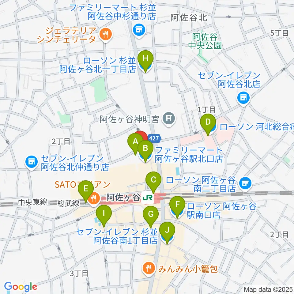 阿佐ヶ谷ラフォーレ周辺のコンビニエンスストア一覧地図