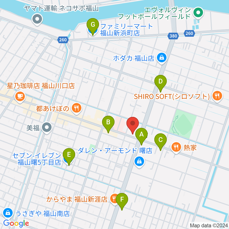 音楽館ピアノプラザ福山店周辺のコンビニエンスストア一覧地図