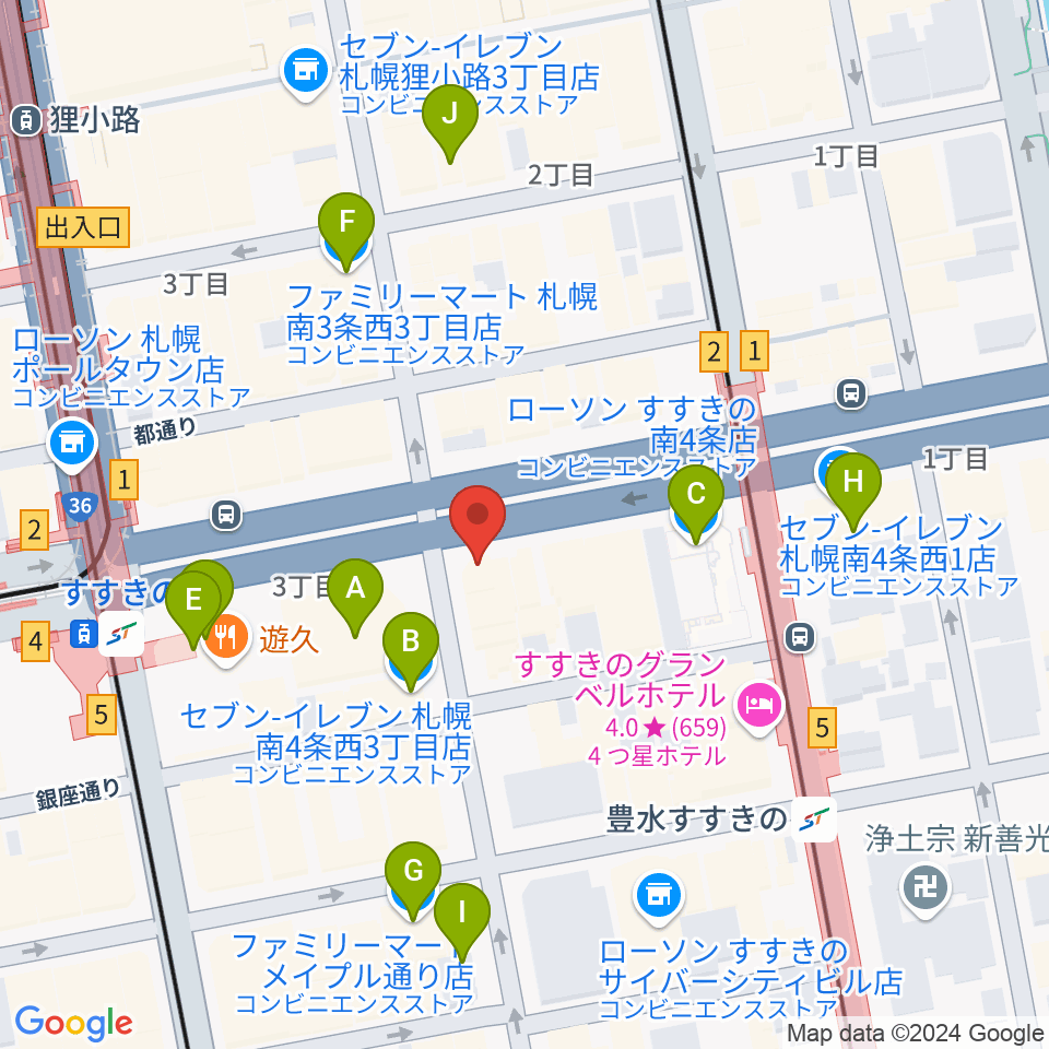 札幌クロスロード周辺のコンビニエンスストア一覧地図