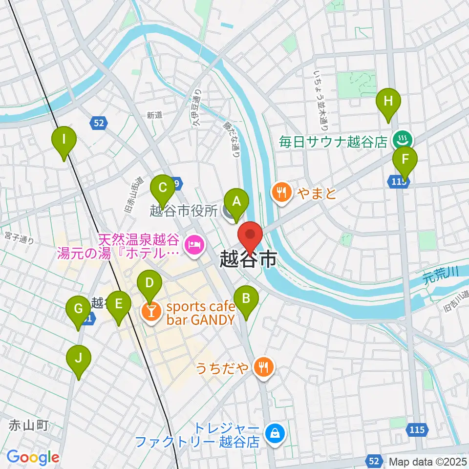 越谷市中央市民会館周辺のコンビニエンスストア一覧地図