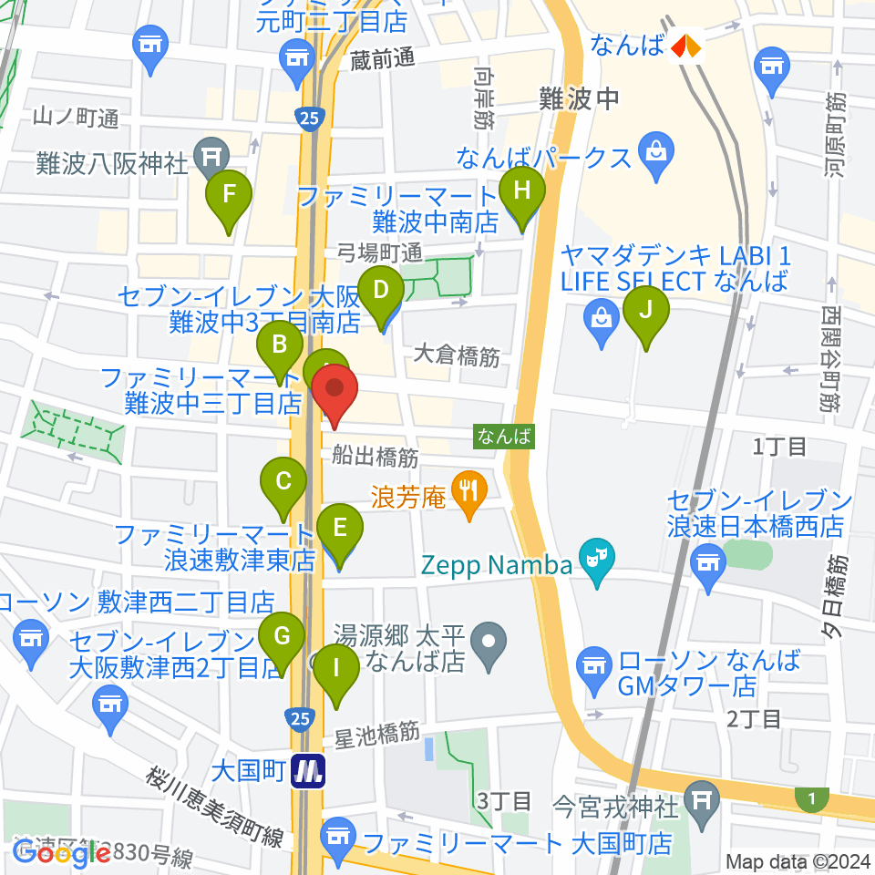 OMCグランドピアノスタジオ周辺のコンビニエンスストア一覧地図