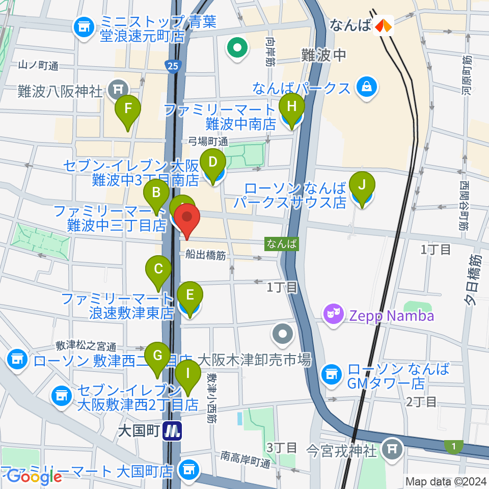 OMCグランドピアノスタジオ周辺のコンビニエンスストア一覧地図