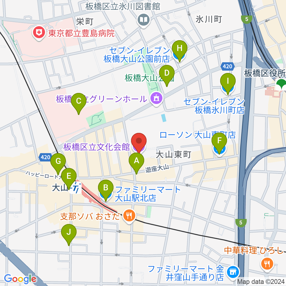 板橋区立文化会館周辺のコンビニエンスストア一覧地図