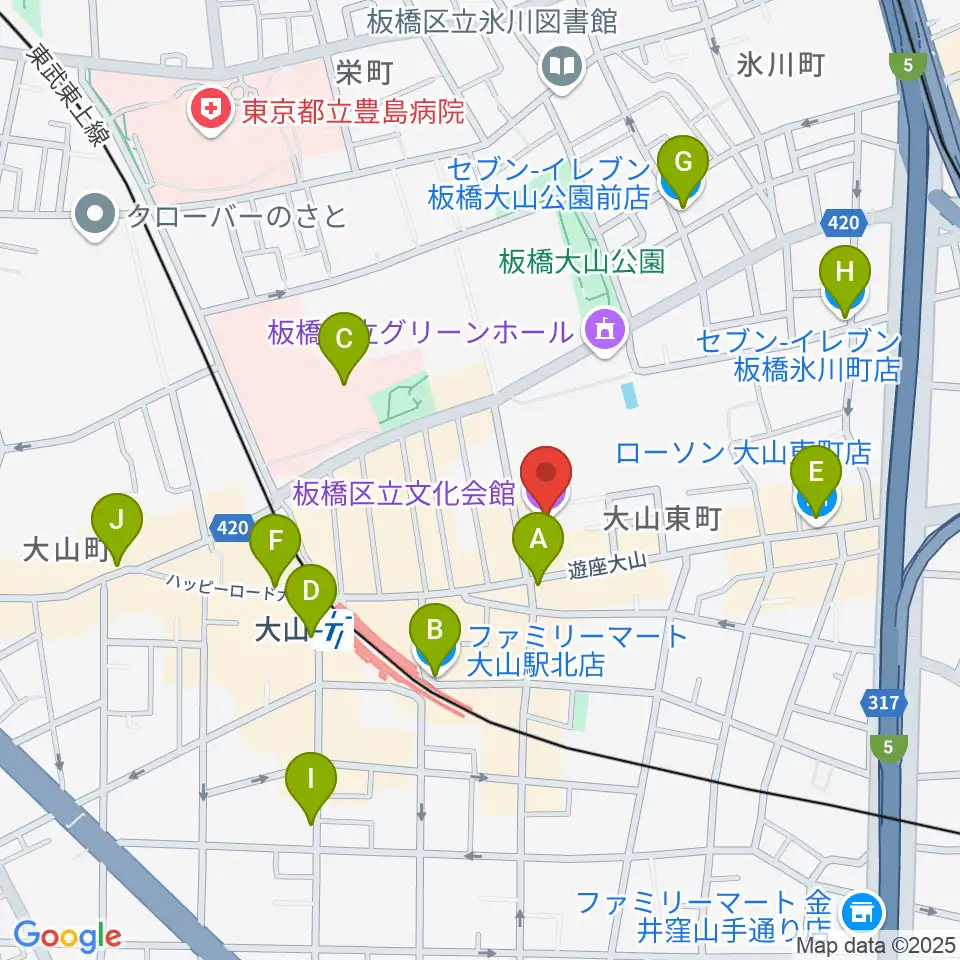 板橋区立文化会館周辺のコンビニエンスストア一覧地図