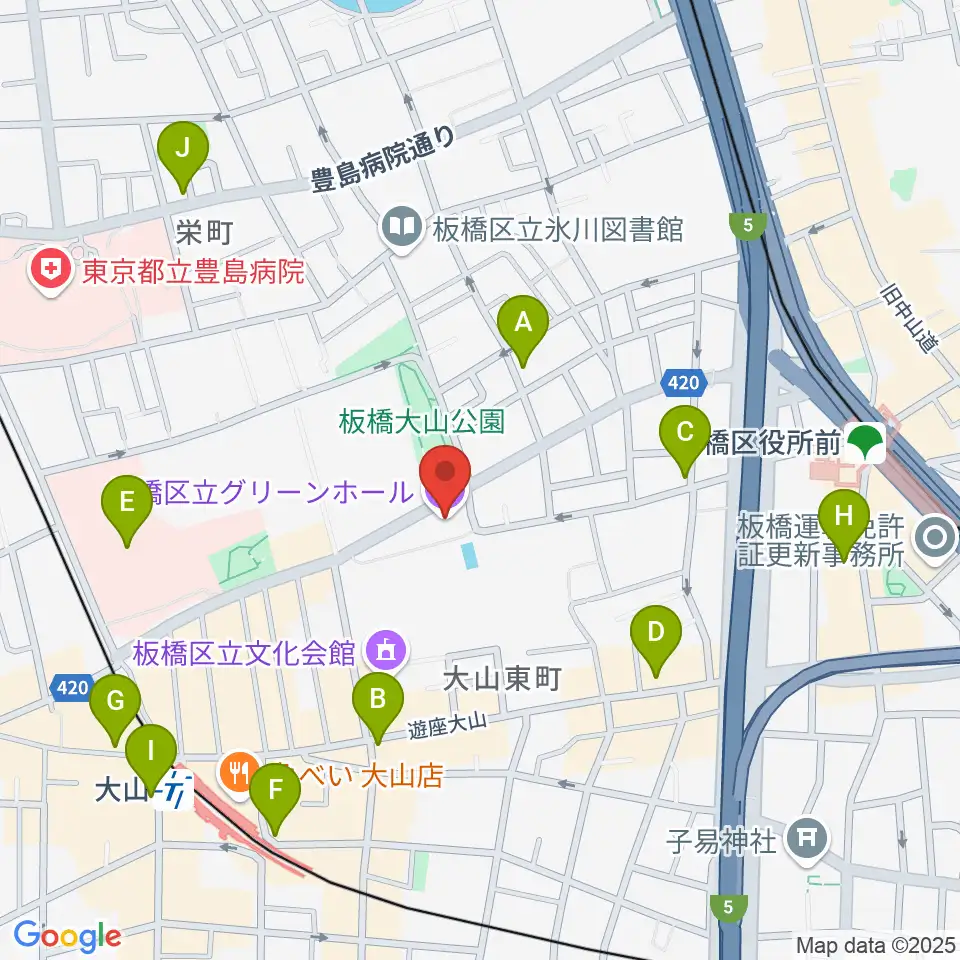 板橋区立グリーンホール周辺のコンビニエンスストア一覧地図