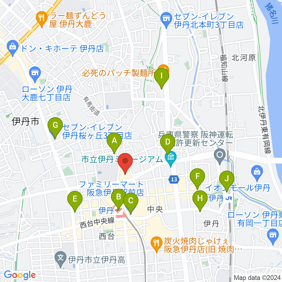 東リ いたみホール周辺のコンビニエンスストア一覧地図