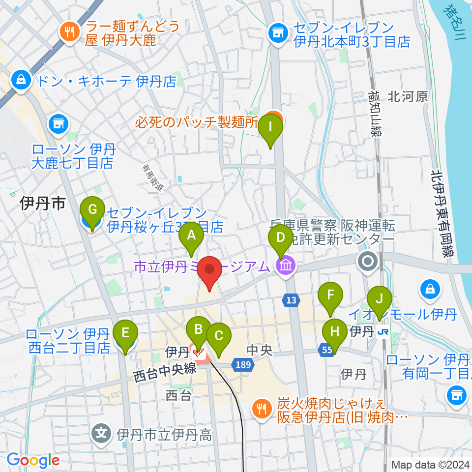 東リ いたみホール周辺のコンビニエンスストア一覧地図