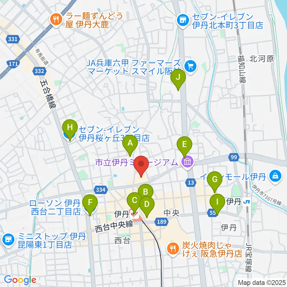 東リ いたみホール周辺のコンビニエンスストア一覧地図