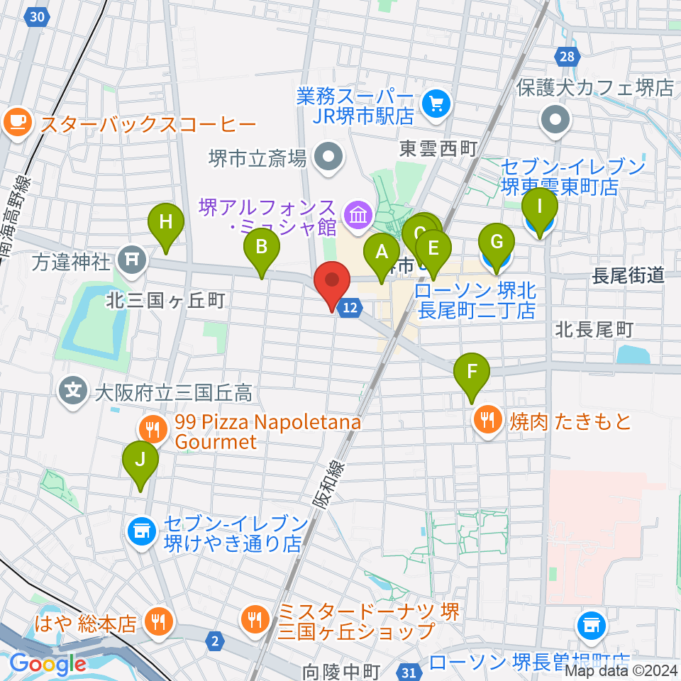 堺レッドハウス周辺のコンビニエンスストア一覧地図