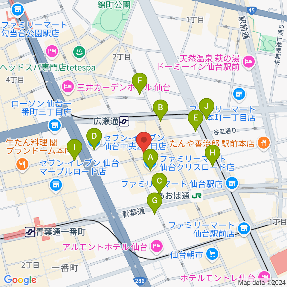 仙台enn 2nd・enn 3rd周辺のコンビニエンスストア一覧地図