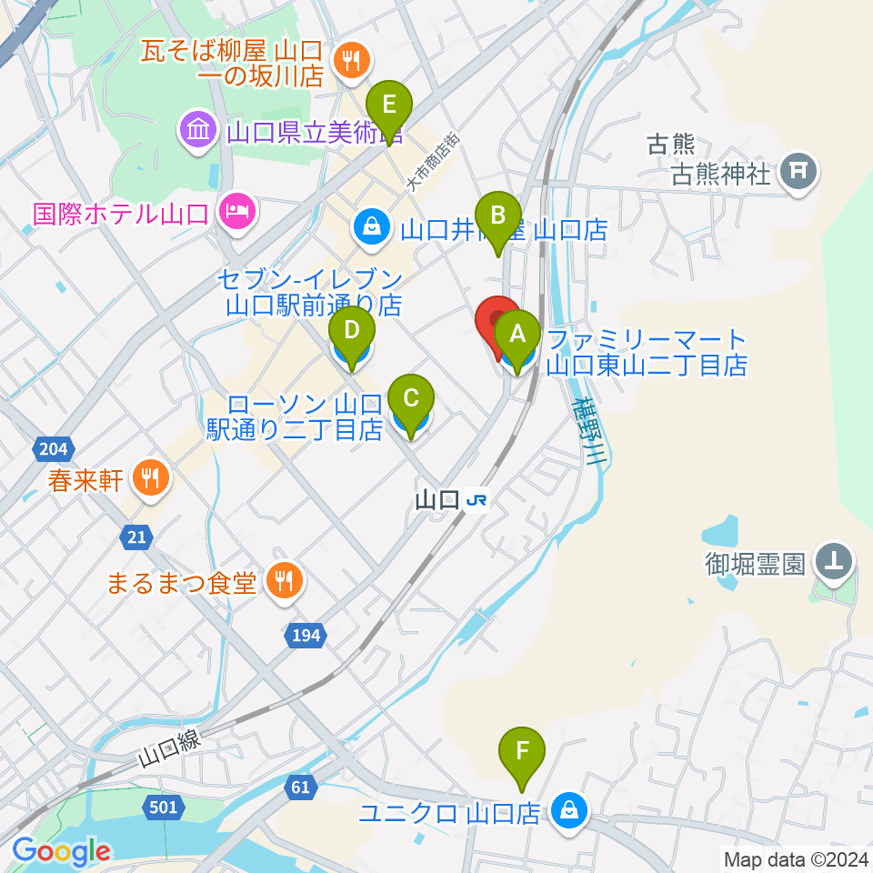 POPS-K 山口店周辺のコンビニエンスストア一覧地図