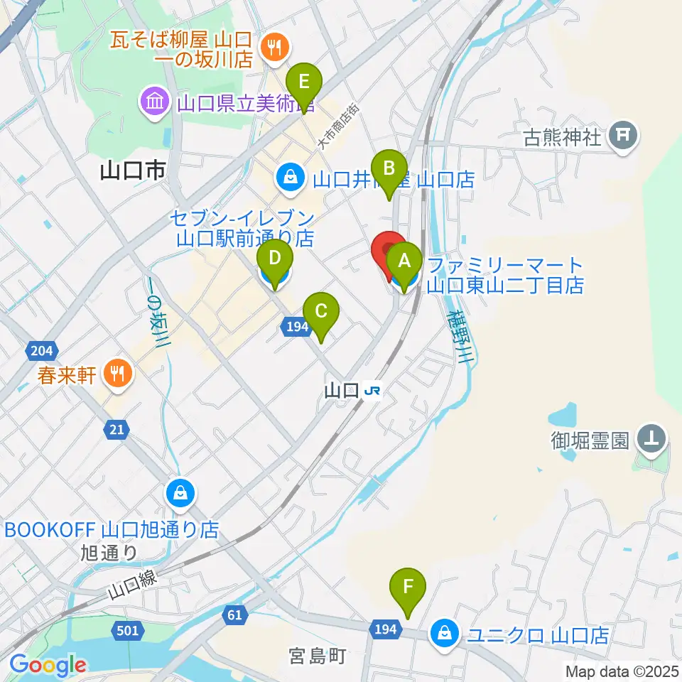 POPS-K 山口店周辺のコンビニエンスストア一覧地図