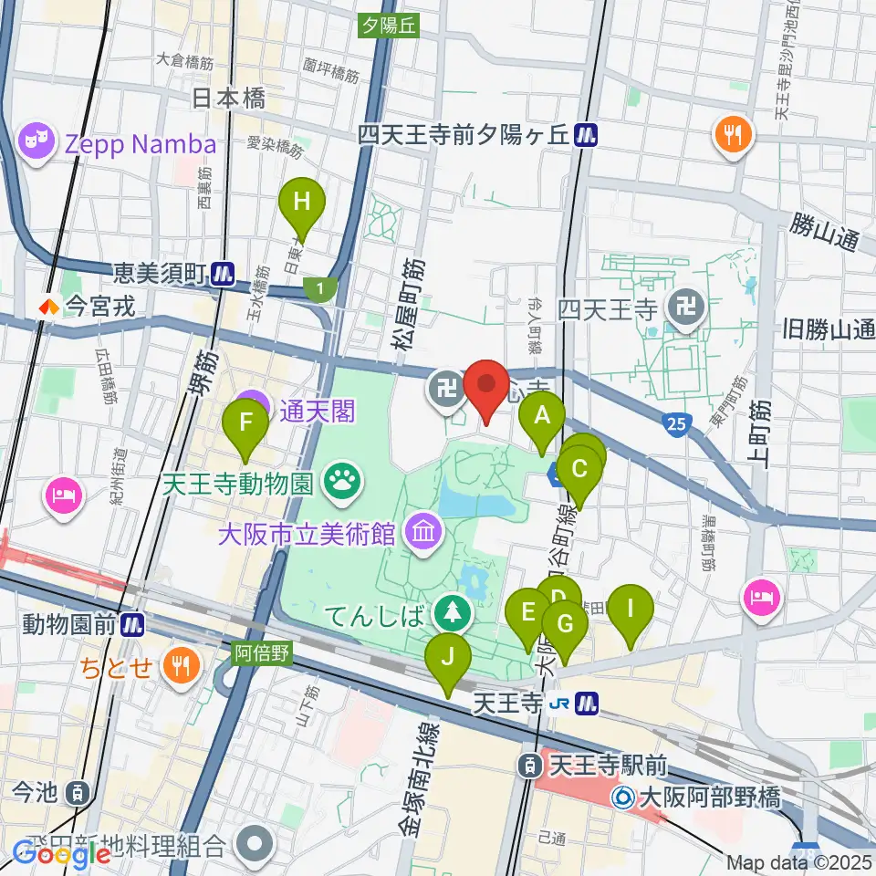 一心寺シアター倶楽周辺のコンビニエンスストア一覧地図