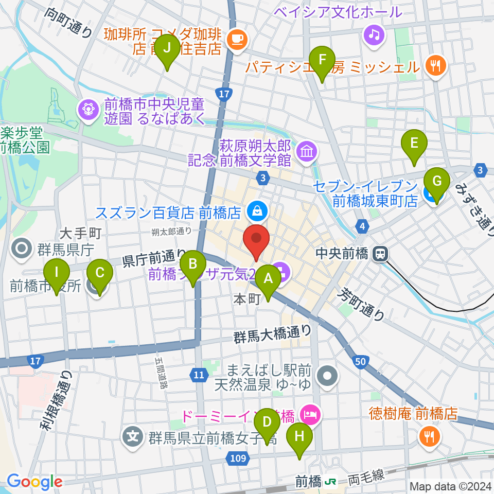 前橋ダウンビート周辺のコンビニエンスストア一覧地図