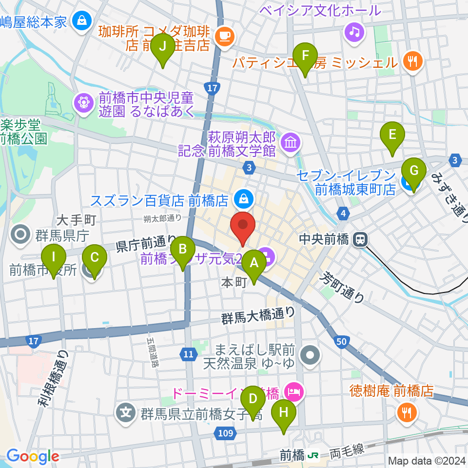 前橋ダウンビート周辺のコンビニエンスストア一覧地図