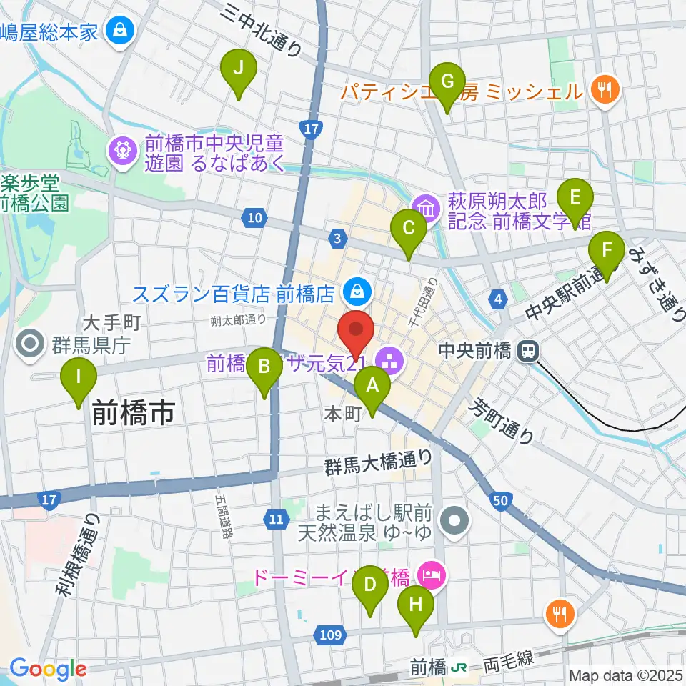 前橋ダウンビート周辺のコンビニエンスストア一覧地図