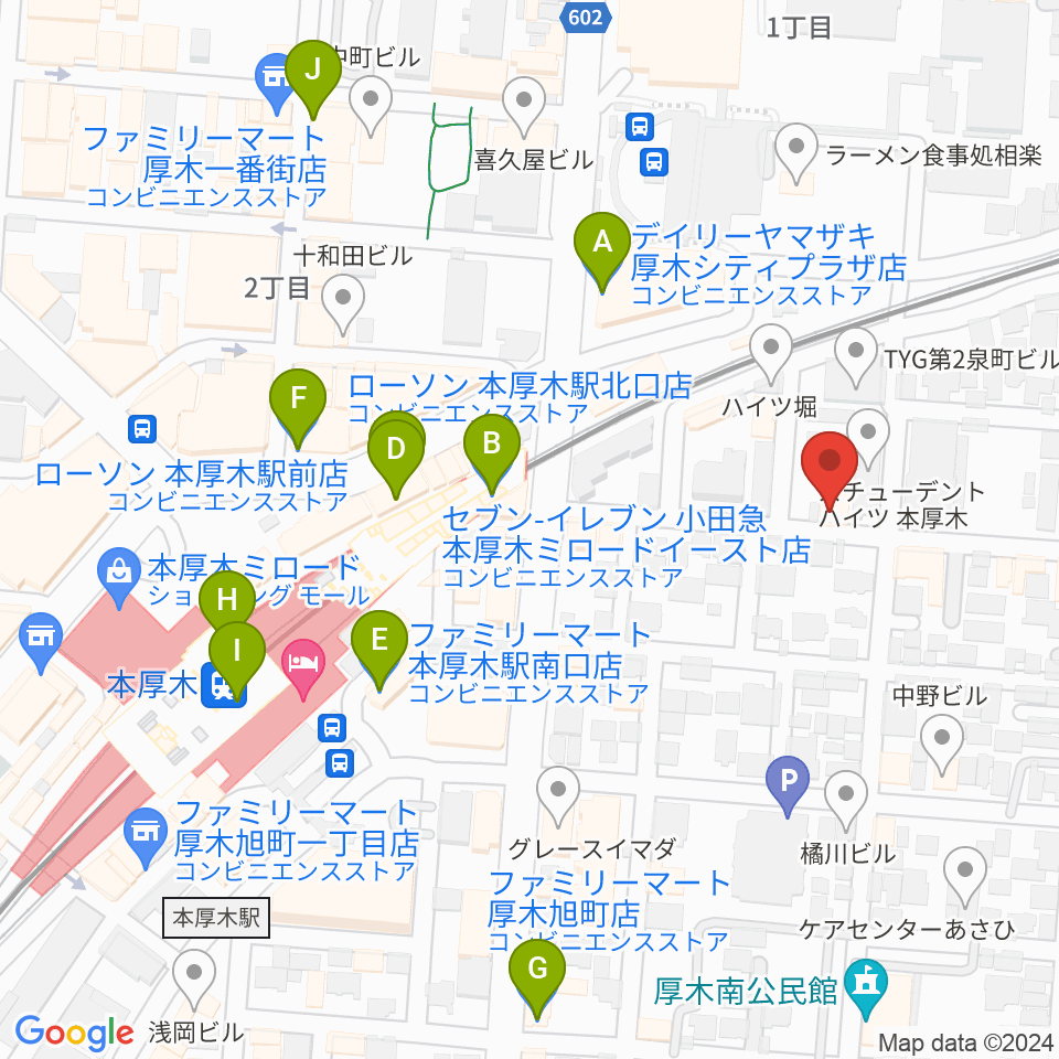 本厚木マッカーサーギャレッジ周辺のコンビニエンスストア一覧地図